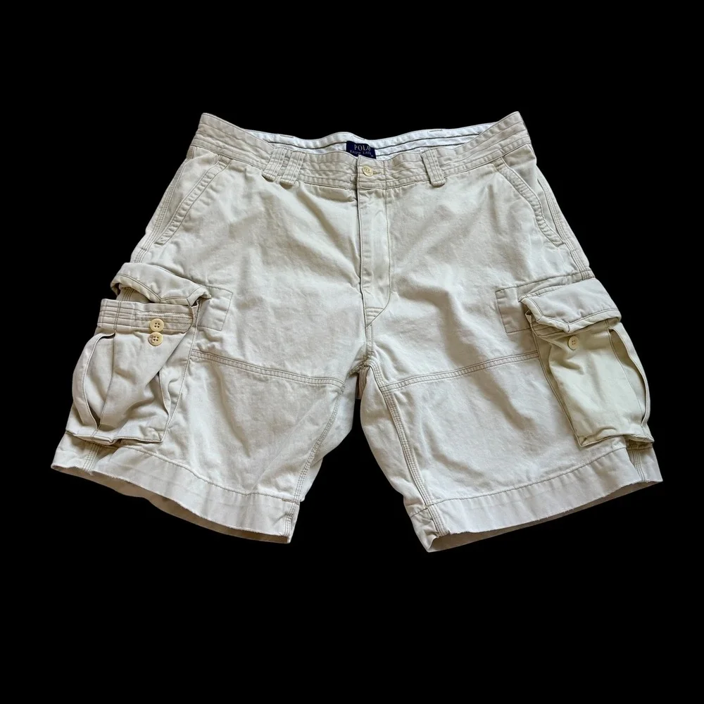 Polo Ralph Lauren Cargo Shorts Tan Khaki Classic Chino Size 40 Cotton